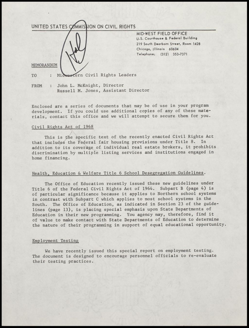 US Commission on Civil Rights Civil Rights, 1968 (Folder III-2936)