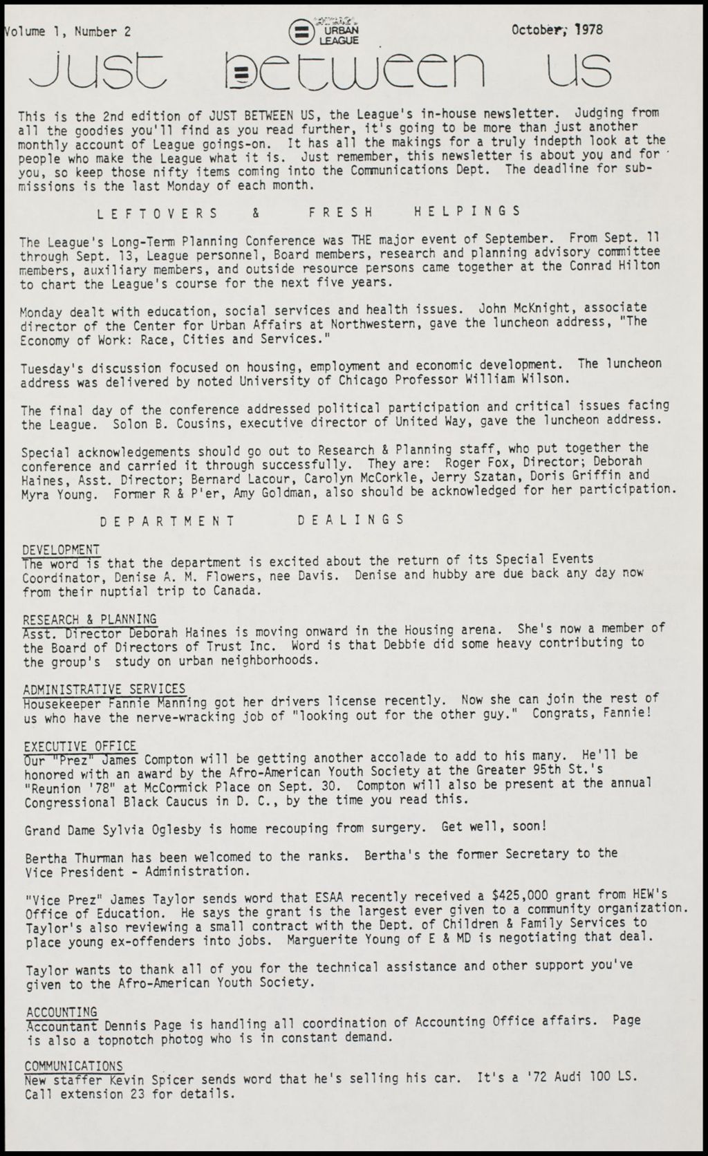 Miniature of CUL Employee Newsletter "Just Between Us", 1978-1979 (Folder IV-733)
