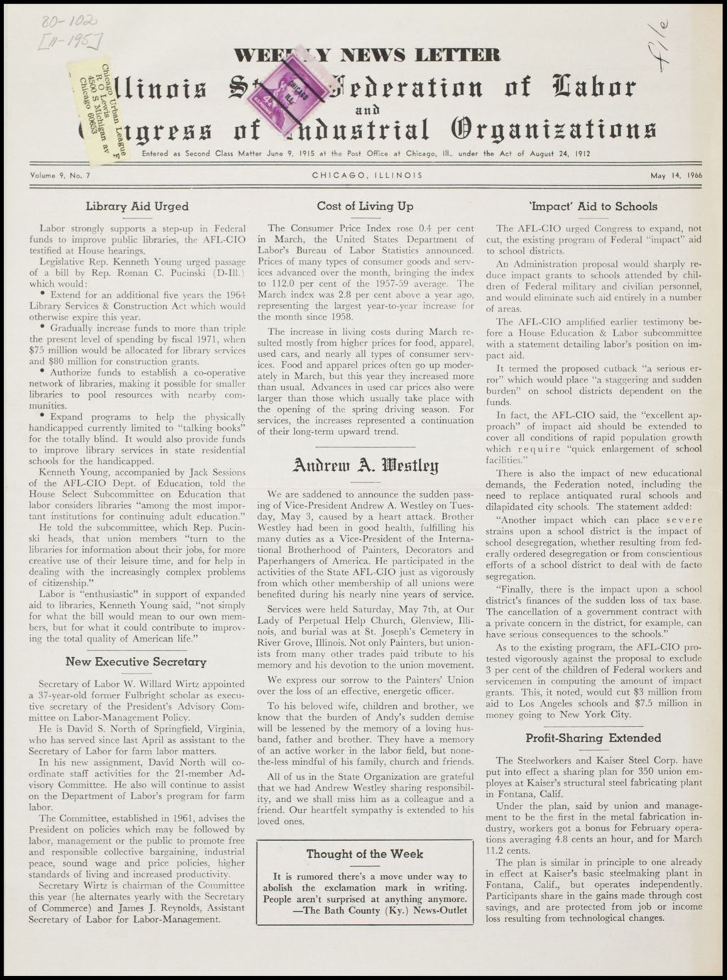 Miniature of AFL/CIO Newsletters, 1966-1967 (Folder IV-762)