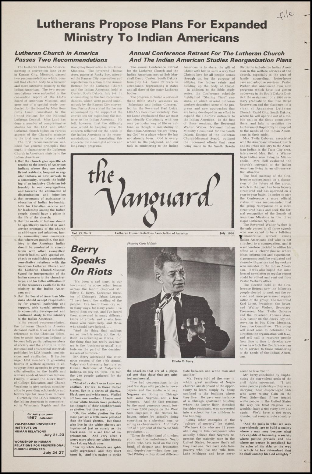 Miniature of The Vanguard - Newsletter, 1966 (Folder IV-760)