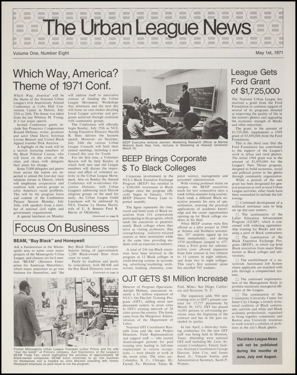Miniature of The Urban League News, Volume I, Numbers 8-12, 1971 (Folder IV-758b)