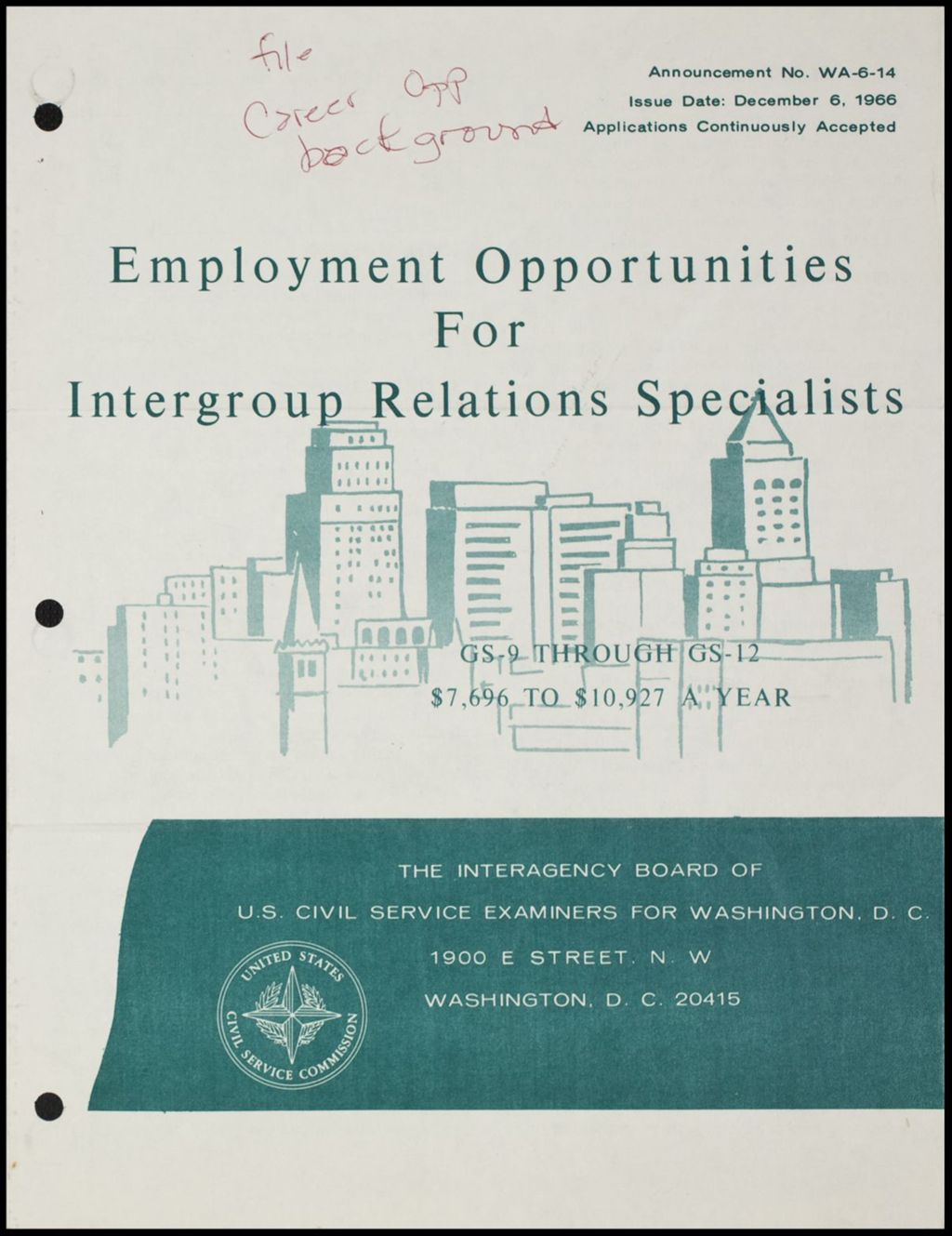 Career Opportunities, 1967-1969 (Folder IV-765)