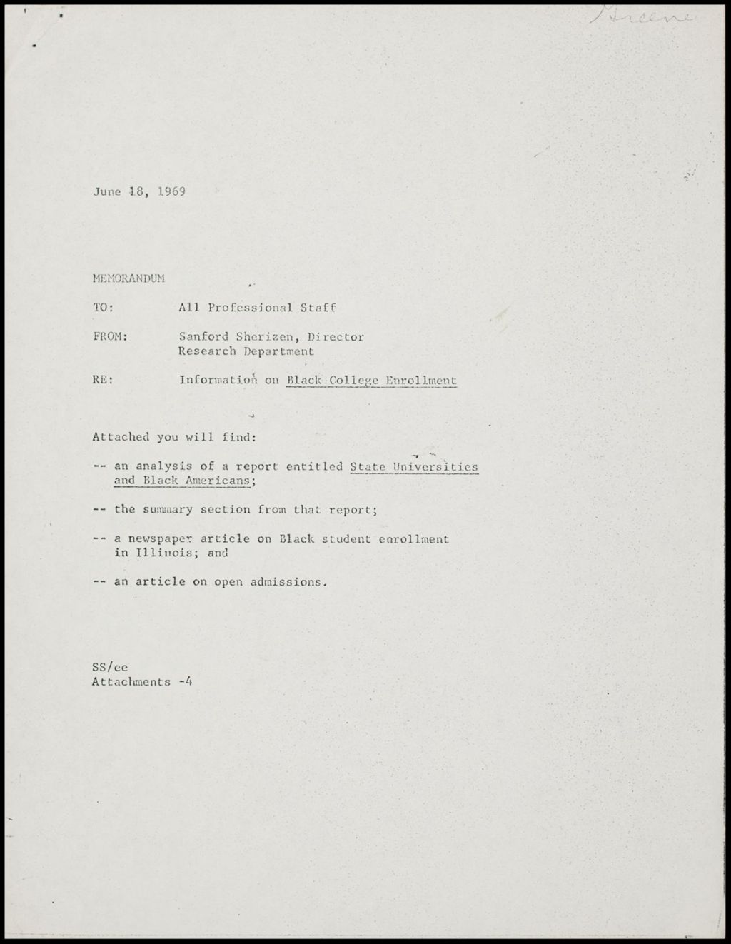 Black College Enrollment, 1969 (Folder IV-1098)
