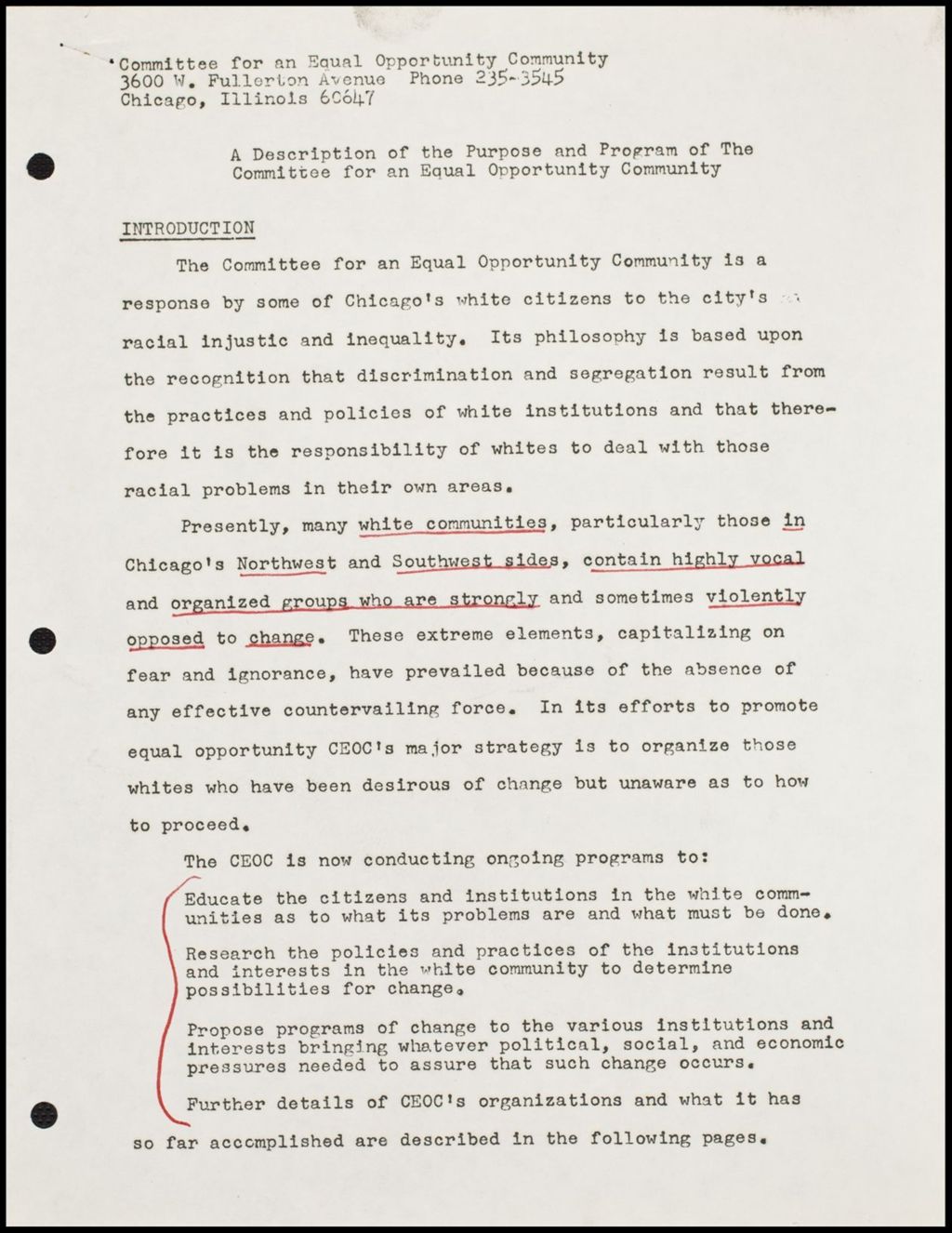 Committee for an Equal Opportunity Community, 1968-1969 (Folder IV-1125)