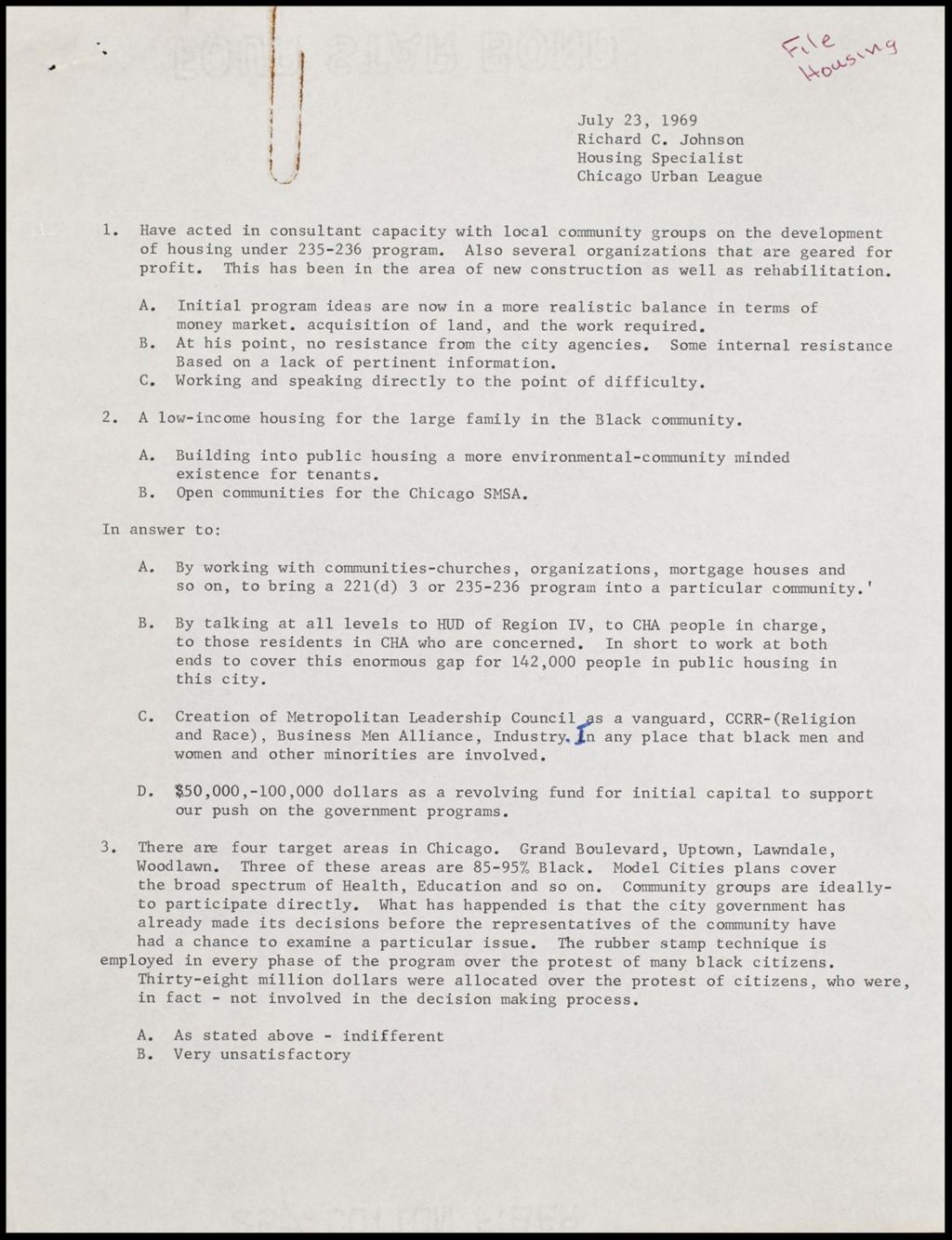 Housing and Urban Development Act, 1969 (Folder IV-1127)