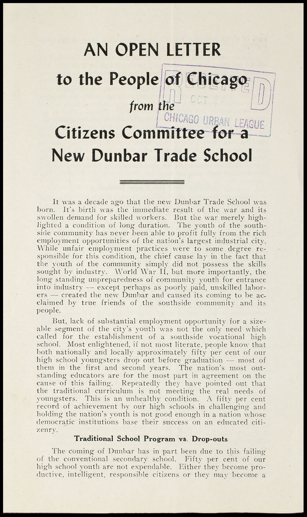Miniature of Citizens Committee for a New Dunbar Trade School, undated (Folder I-2701)