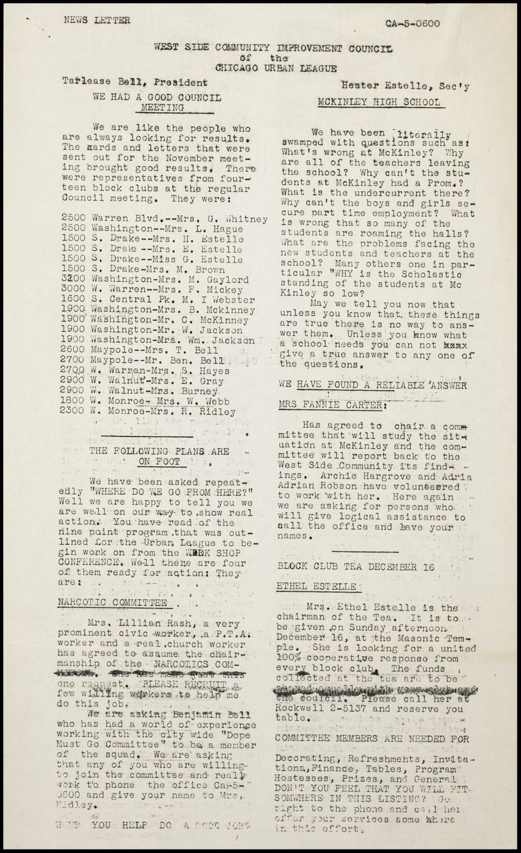 Miniature of Westside Community Council newsletters, undated (Folder I-2734)