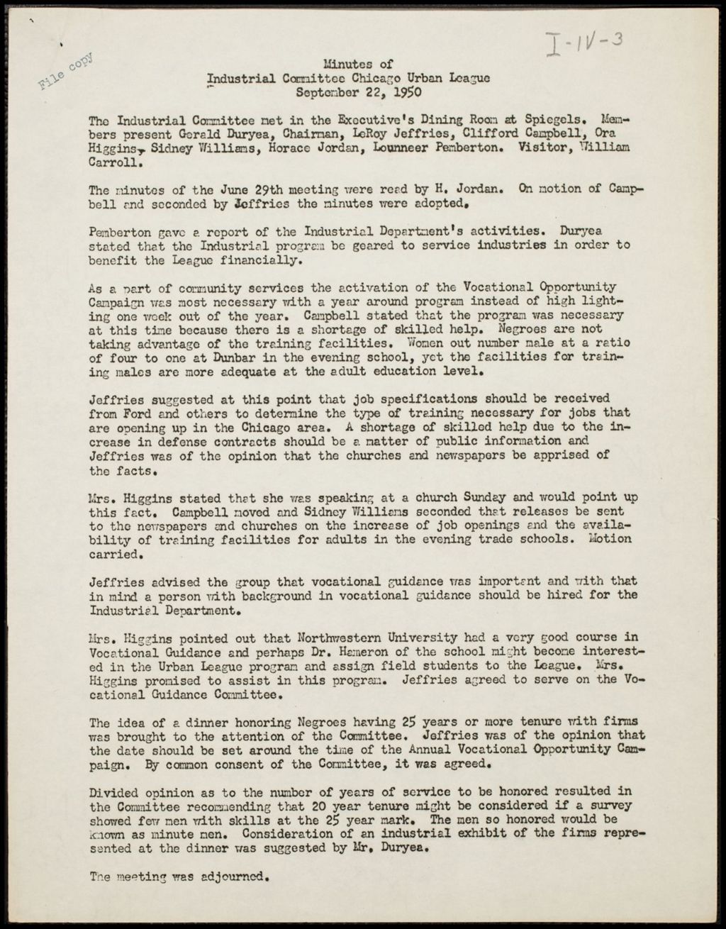 Miniature of Industrial Committee minutes, 1949-1953 (Folder I-2767)