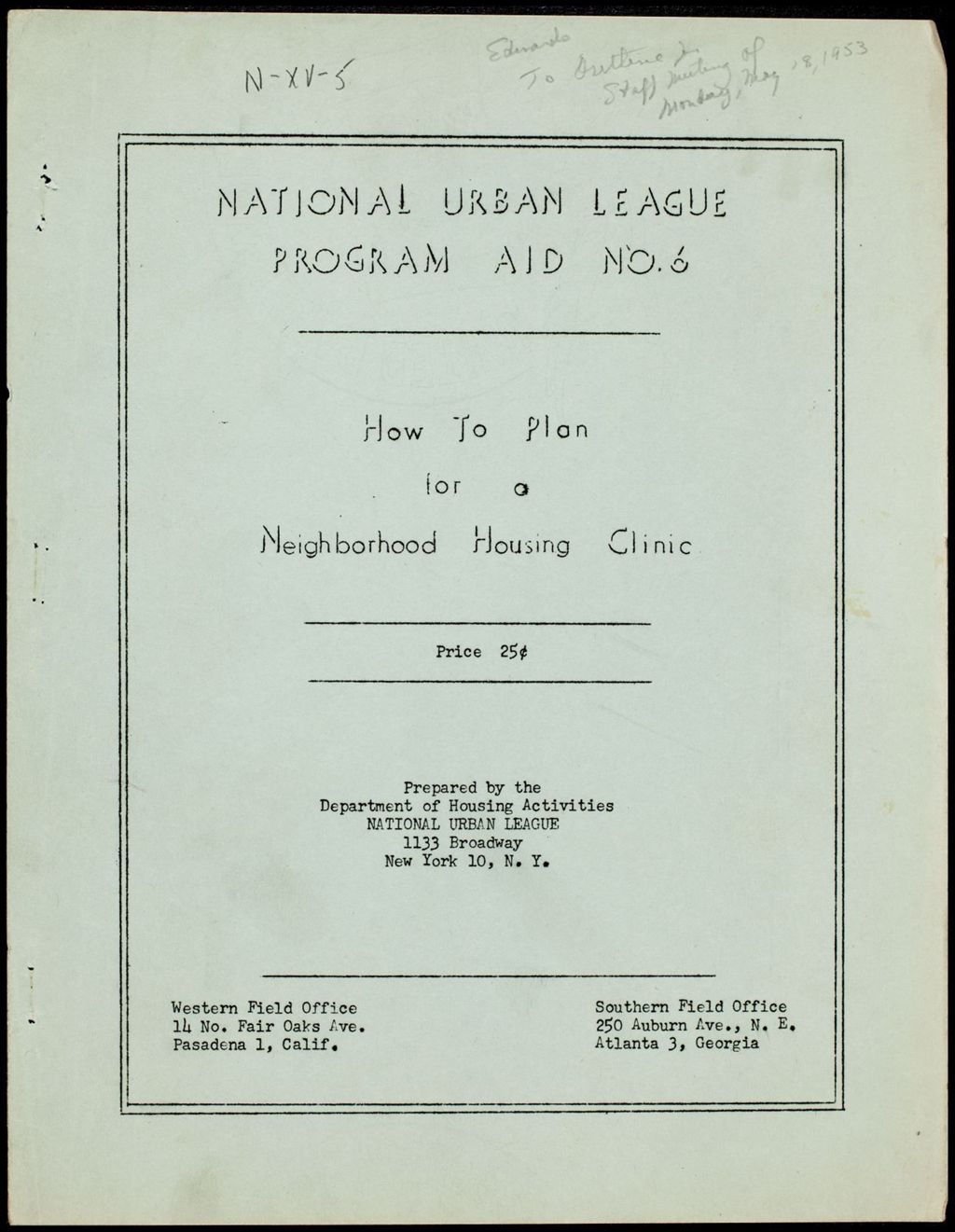 Miniature of National Urban League-Program Aids Nos. 5 and 6, 1953 (Folder I-2752)