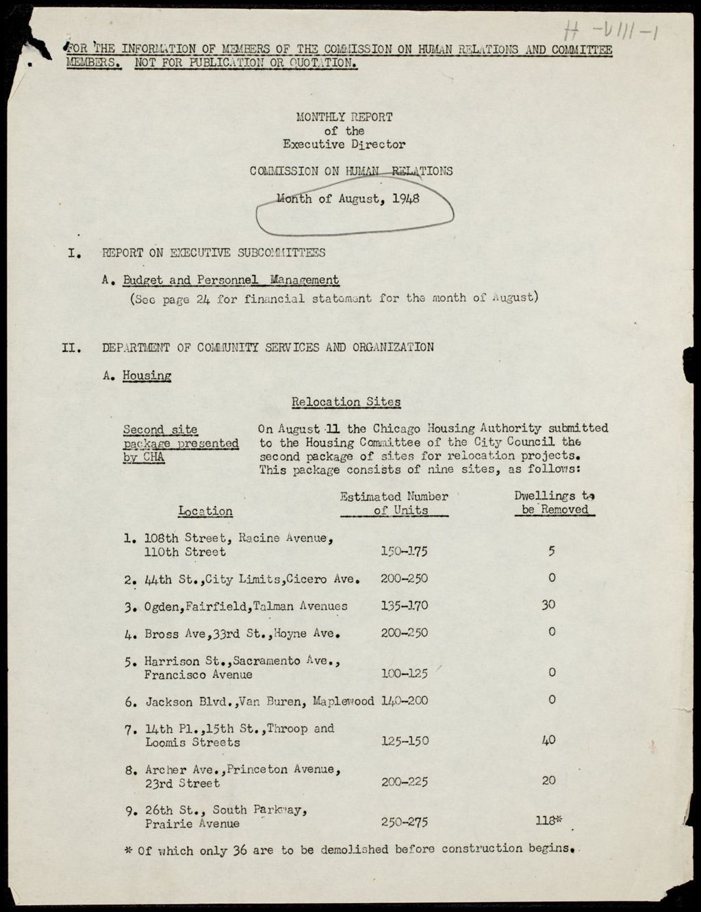 Miniature of Chicago Commission on Human Relations Executive Director reports, 1948-1949 (Folder I-2788)