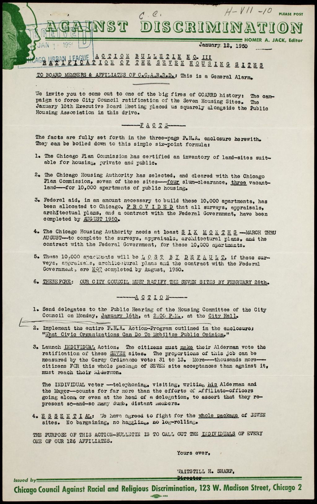 Miniature of Chicago Council Against Racial and Religious Discrimination bulletins, 1950-1953 (Folder I-2784)