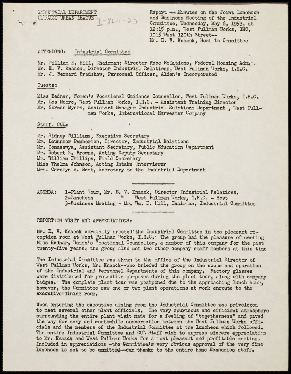 Miniature of Industrial Committee minutes, 1953-1955 (Folder I-2768)