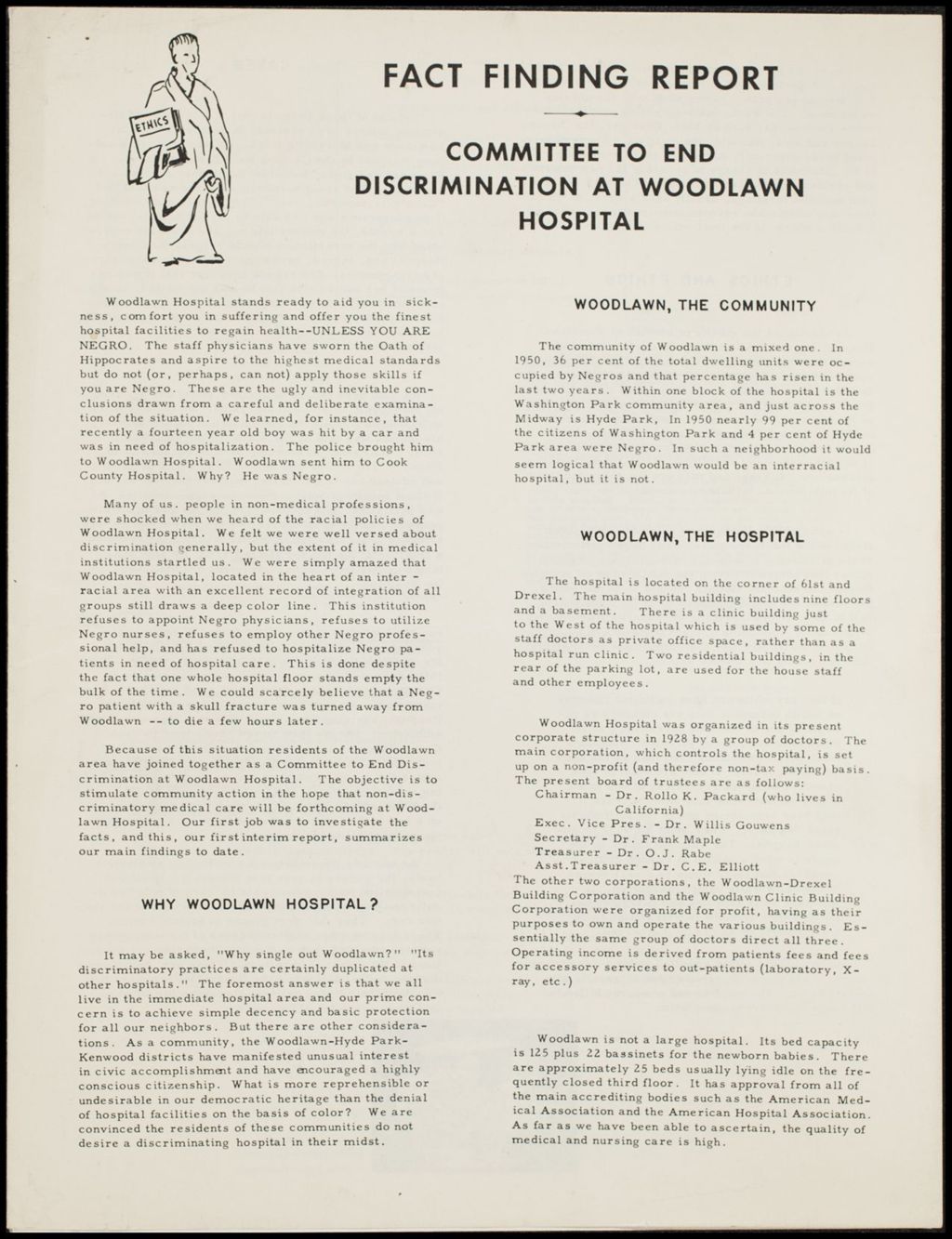 Miniature of Committee to End Discrimination at Woodlawn Hospital, undated (Folder I-2810)