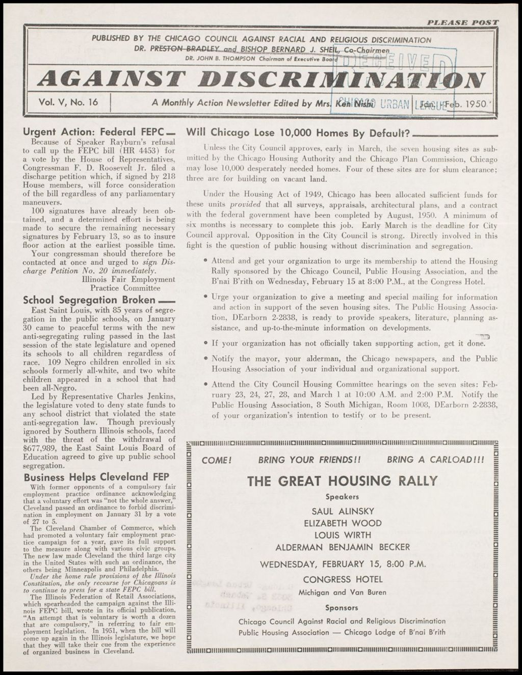 Miniature of Chicago Council Against Racial and Religious Discrimination, 1950-1955 (Folder I-2805)