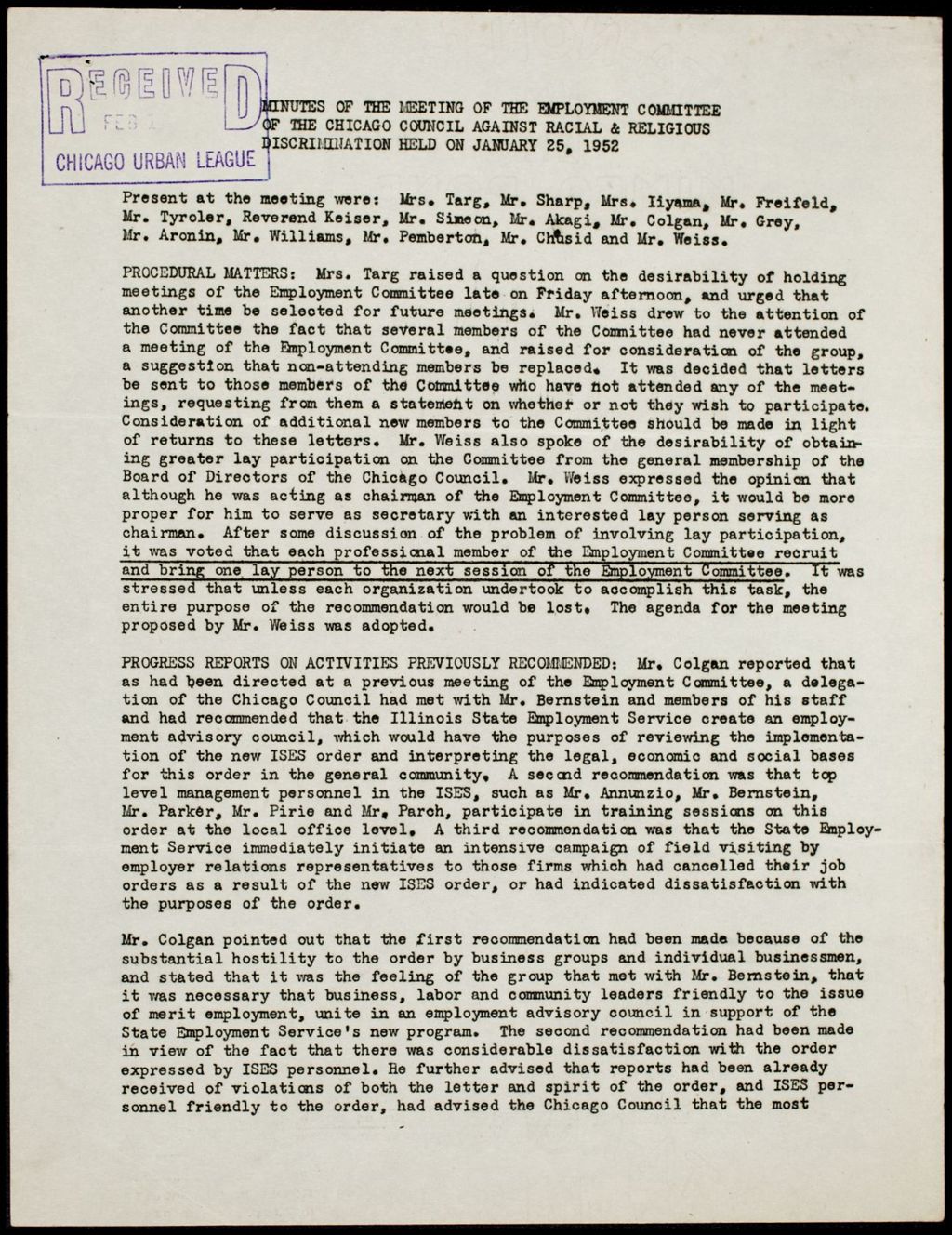 Miniature of Chicago Council Against Racial and Religious Discrimination, 1952 (Folder I-2804)