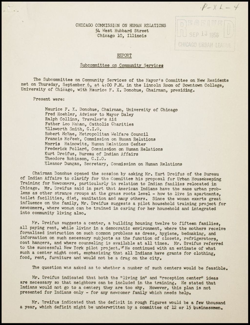 Miniature of Commission on Human Relations - subcommittee on public services, 1956 (Folder I-2840)