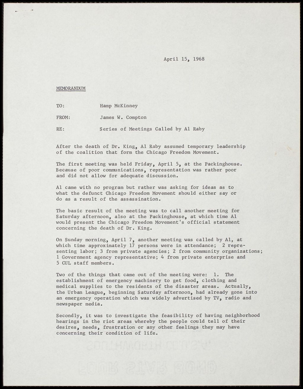 Miniature of Chicago Riots - memorandum, 1968 (Folder I-2964)
