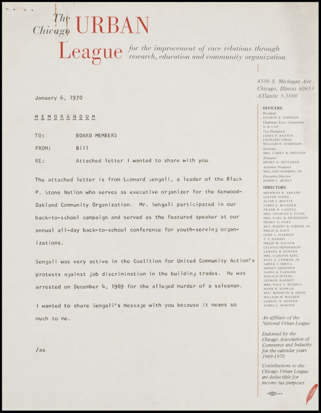 Miniature of State of Illinois v Leonard Dickerson - correspondence, 1970 (Folder I-2974)