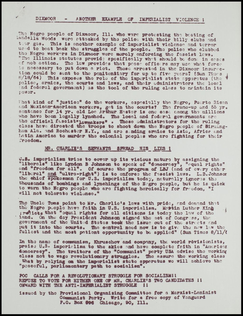 Miniature of Dixmoor riot - correspondence, 1964 (Folder I-2973)