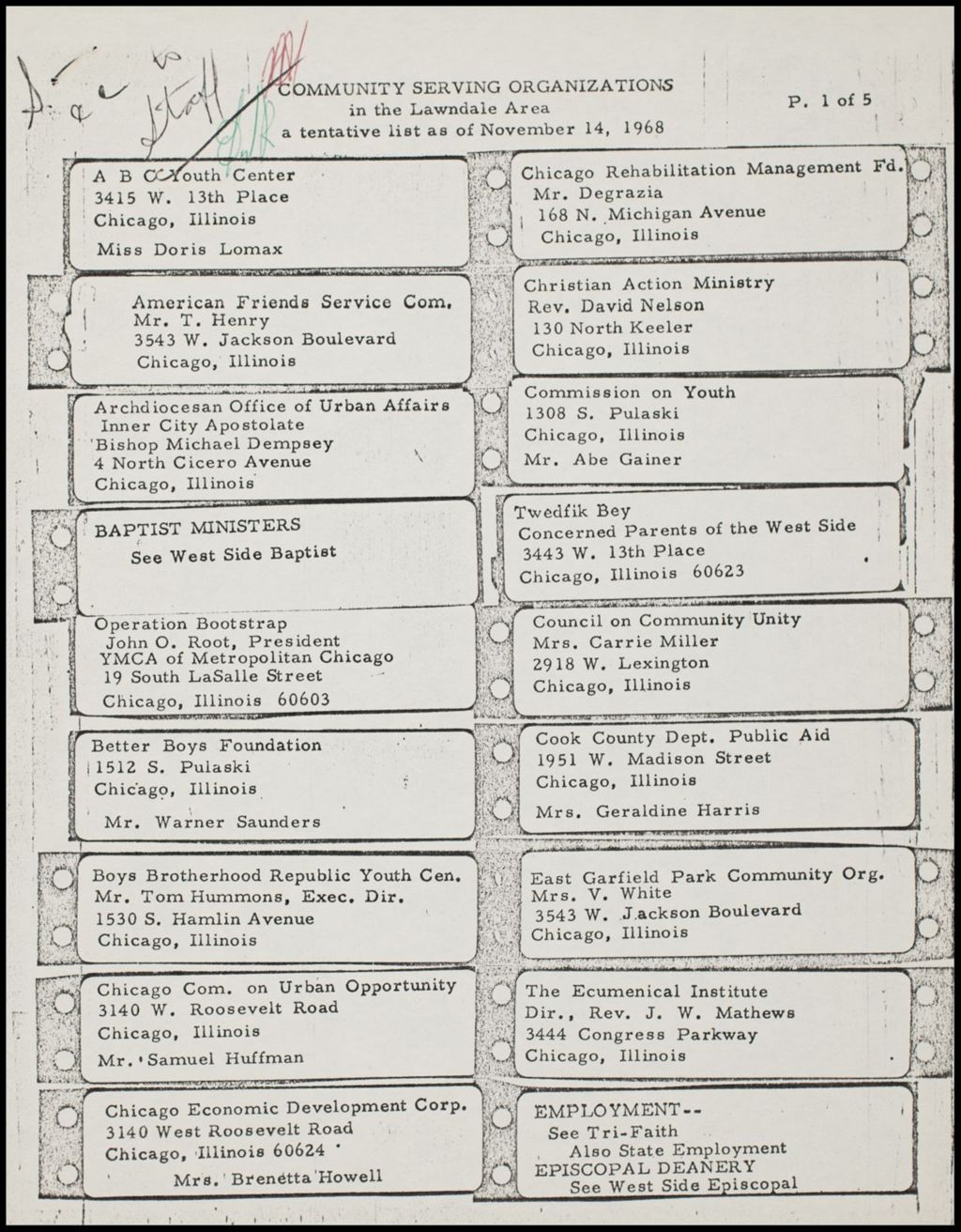 Miniature of List of Lawndale Community Organizations, 1968 (Folder I-2969)